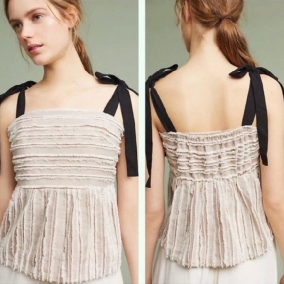 Anthropologie Maeve Soeli Fringe Crop Tank Top Texture Size Medium - Picture 10 of 10